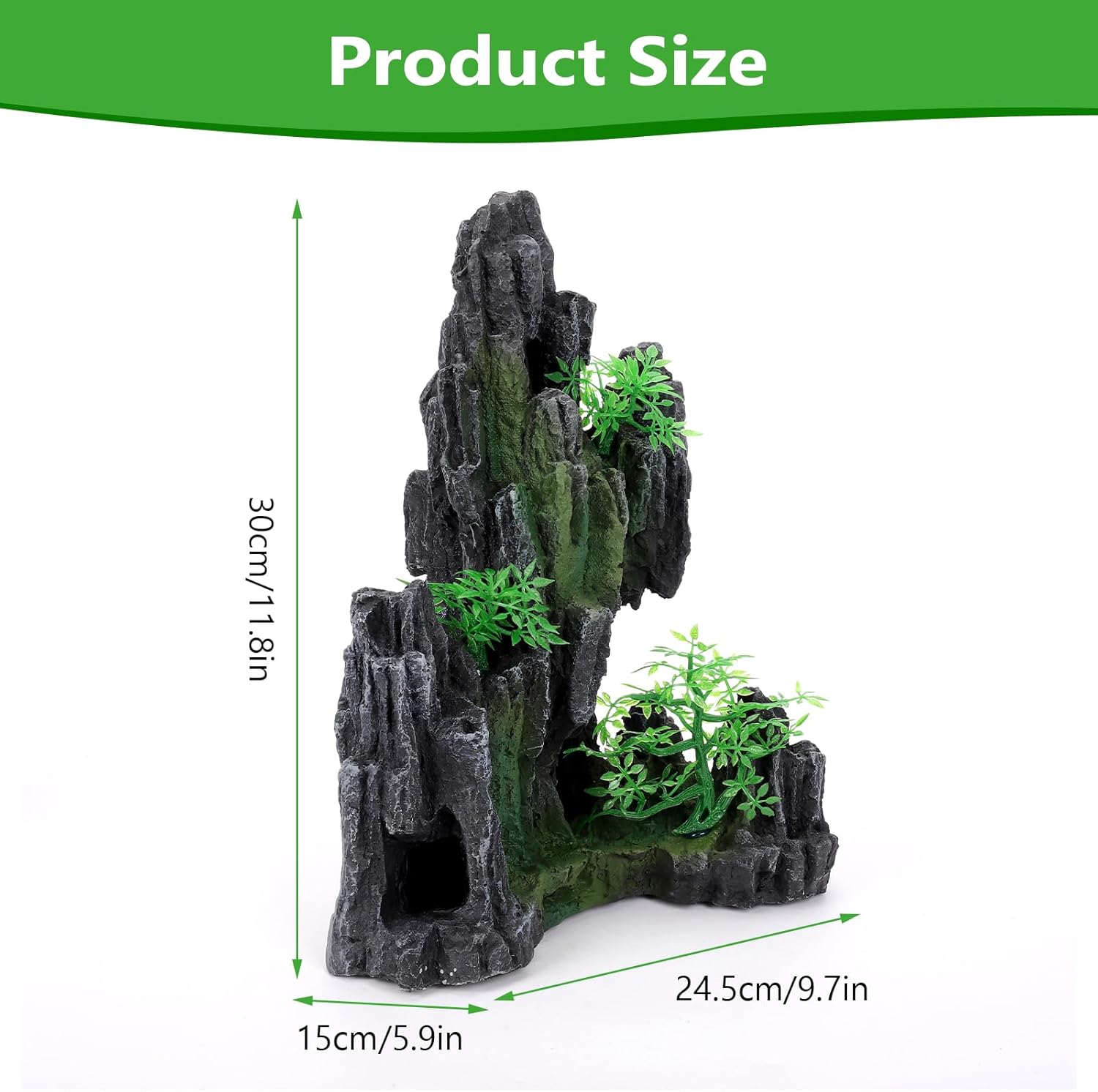Large Rockery Aquarium Decoration Resin - Mountain View Stone Fish Tank Ornament with Small Caves-Approx. 9.7" L x 5.9" W x 11.8" H(Rockery)