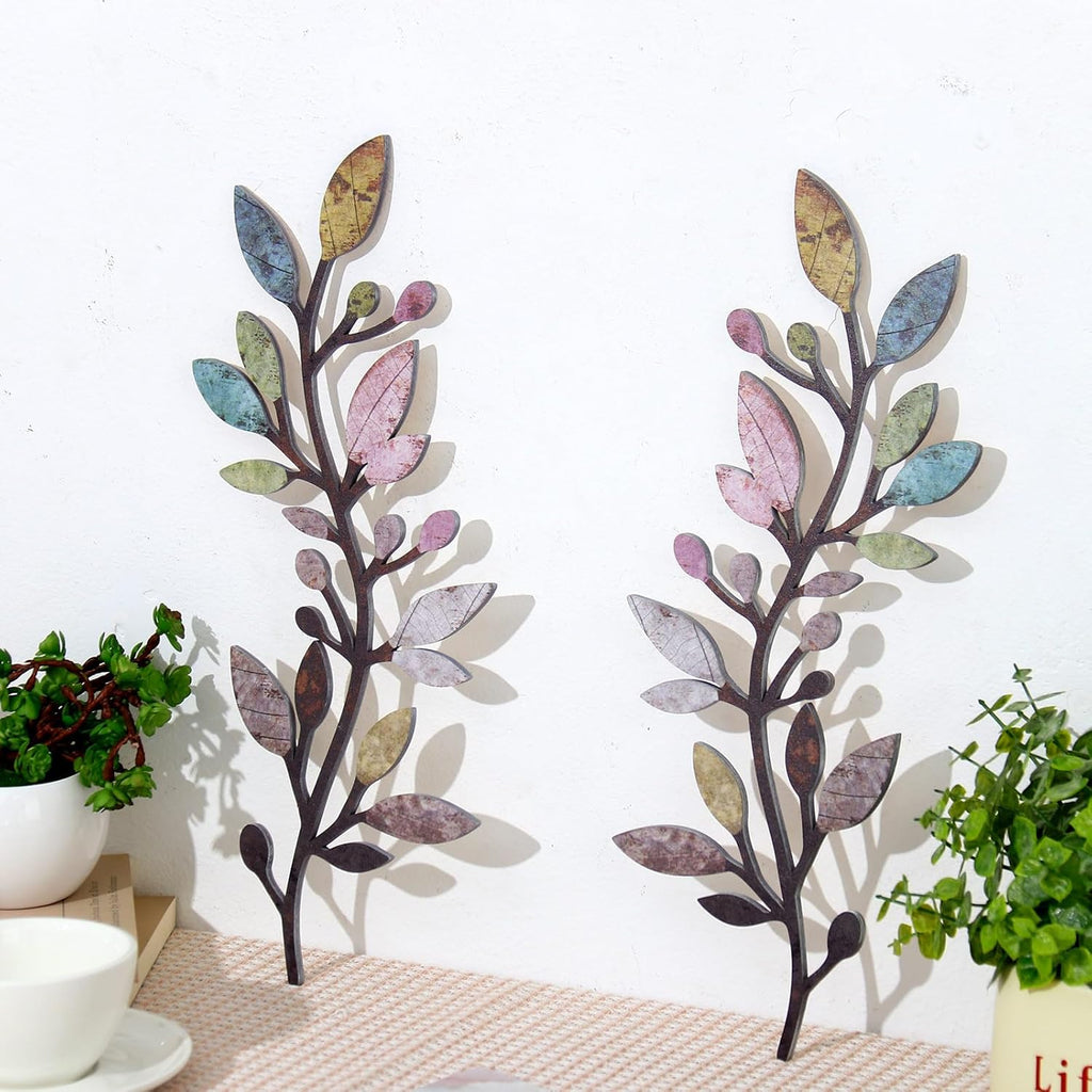 Zzbakress 2 Pcs Colorful Tree Leaf Wall Art Decor Vine Home Wall Decor Olive Branch Leaf Wall Ornament Large Wall Decor for Bedroom, Living Room, Wall Sculptures Indoor Outdoor (Multicolor)