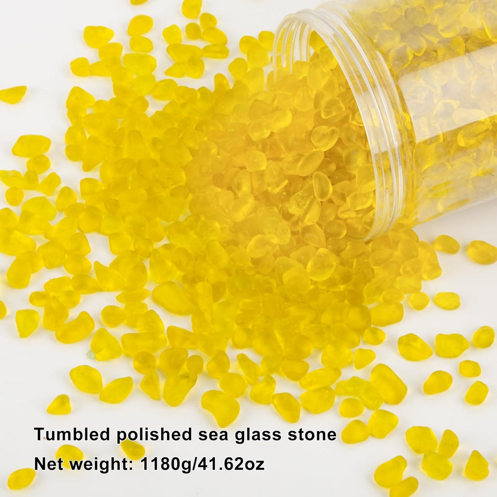 QEQEKAKA Sea Glass Stones for Crafts About 1LB (405g/14.28oz) Yellow Glass Pebbles Gemstones Bulk for Aquarium Rocks Fish Tank Gravel Filler for Vases Centerpieces