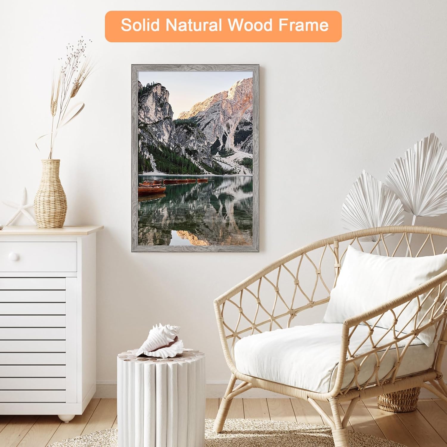 27x40 Wood Frame Gray, Rustic Natural Grey Wooden 40x27in Poster Picture Frame, Distressed 27 x 40inch Woodgrain Gallery Photo Frame with HD Plexiglass, Horizontal Vertical Wall Mounting Display 1pcs