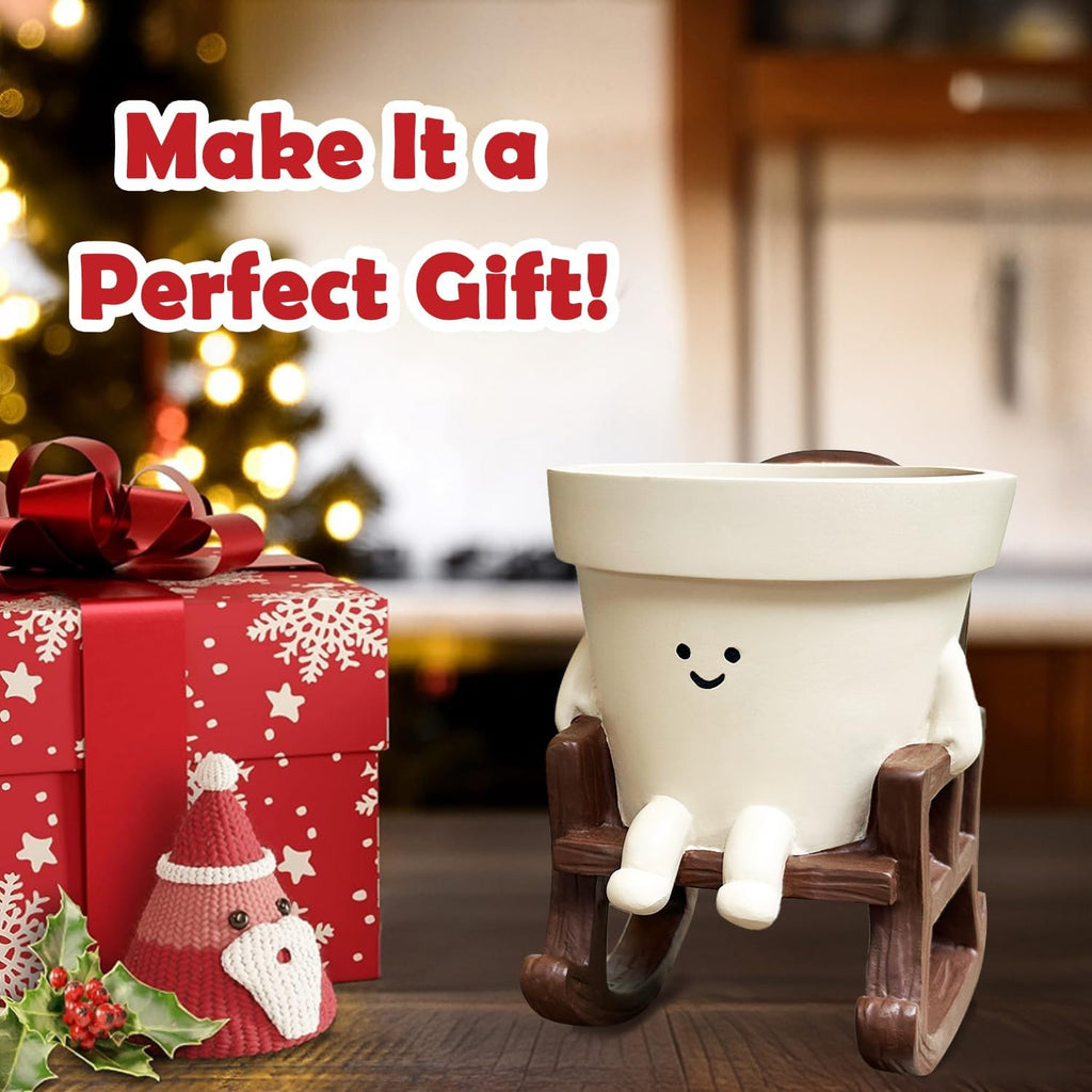Smiley Face Planter Pot Small, Cute Resin Flower Head Planters for String of Pearls Plant Live Indoor Outdoor Unique Sit Rocking Chair Succulent Pots Gift Ideas for Family Friends with Drainage Hole