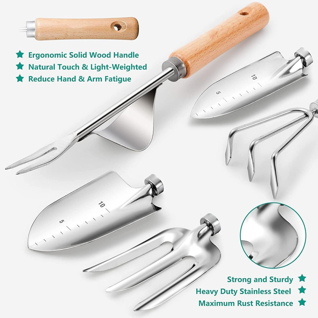 Gardening Tools 9-Piece Heavy Duty Garden Hand Tools with Fashion and Durable Garden Tools Organizer Handbag, Rust-Proof Garden Tool Set, Ideal Gardening Gifts for Women