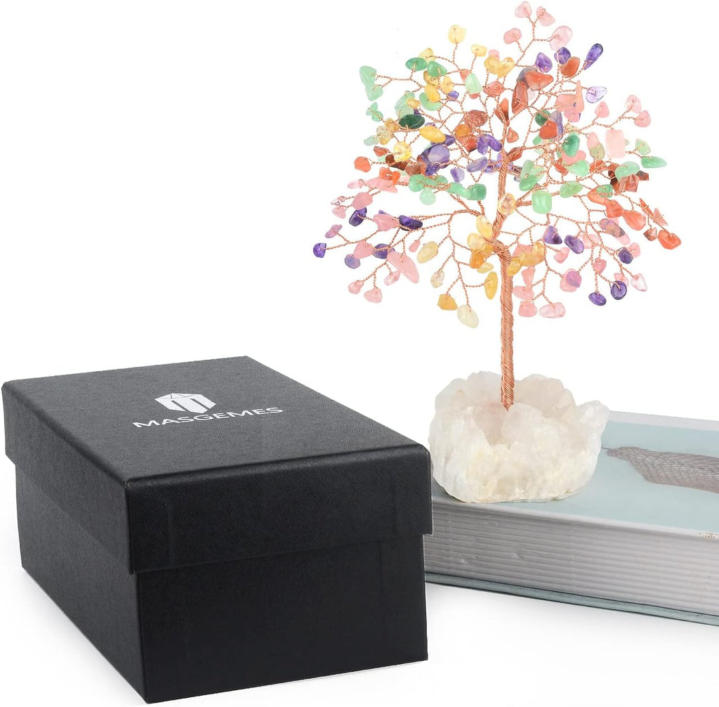 Gemstone Crystal Tree of Life,Quartz Cluster Base,Bonsai Money Tree Feng Shui Decor,Chakra Healing Crystals Positive Enegy-Good Luck Gift 5.5-6.3 Inches