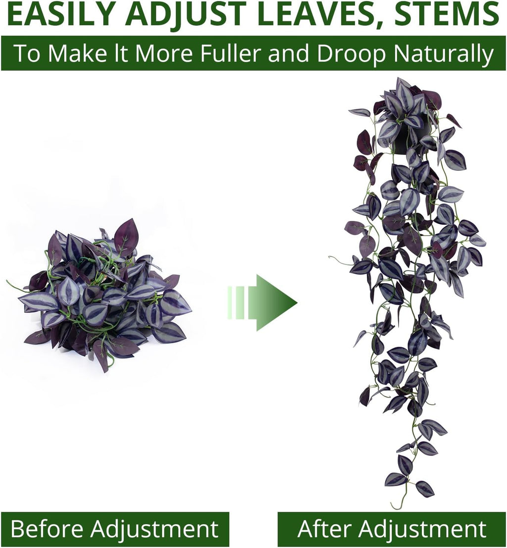 LOYWREE 3Pack Small Fake Hanging Purple Plant Artificial Potted Plants Indoor 39-in Long Faux Dark Black Vine Plant for Shelf Home Office and Outdoor Garden Decor (Black Pot)