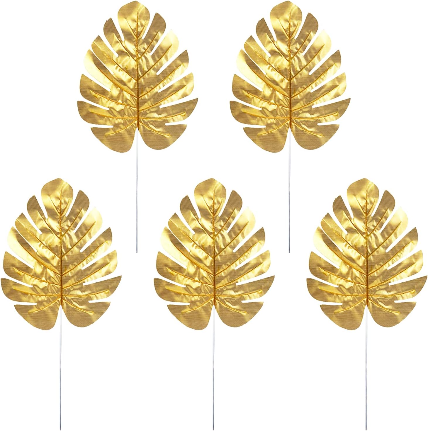 CCINEE 24PCS Golden Artificial Palm Leaves, Faux Monstera Leaves Simulation Safari Leaves with Stems for Home Hawaiian Luau Party Jungle Beach Theme Party Decoration