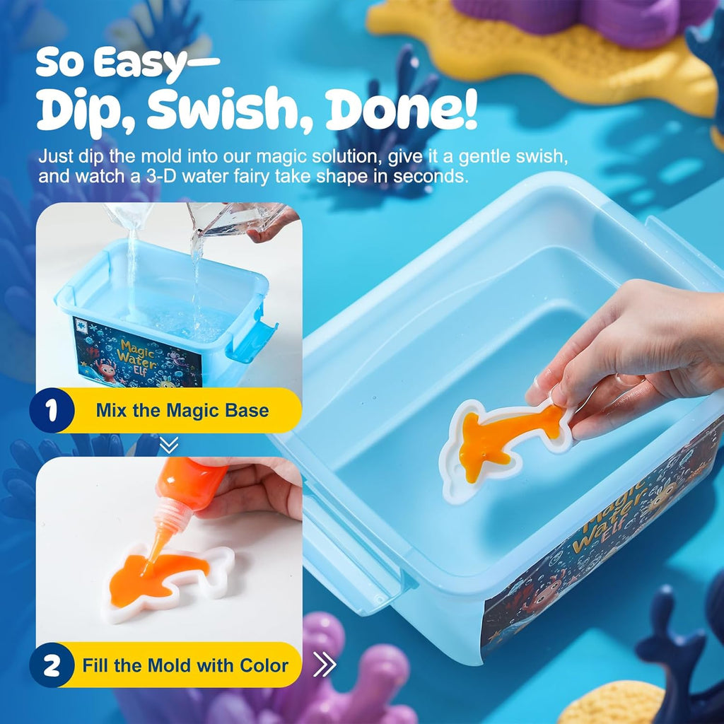 TMOL Magic Water Elf Toy Kit - 65ml Aqua Fairy Water Gel Kit for Kids with 20 Magic Gel & 10 Molds, Make Your Own Water Pets & Squishy Toys, Arts and Craft Kits for Kids Ages 8 9 10 Years Old