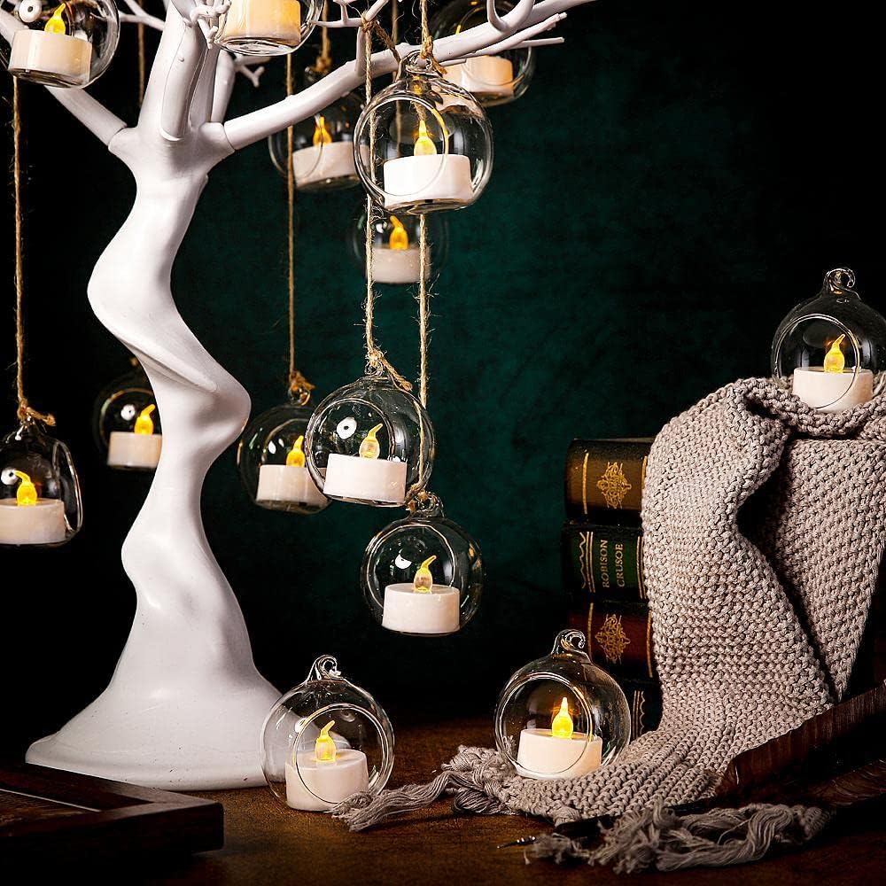 24pcs of Hanging Candle Holders, Glass LED Tealight Holders, Glass Globe Plant Terrariums, 2.36" Diameter Hanging Tealight Holder Terrariums for Wedding Party Tree Home Decorations
