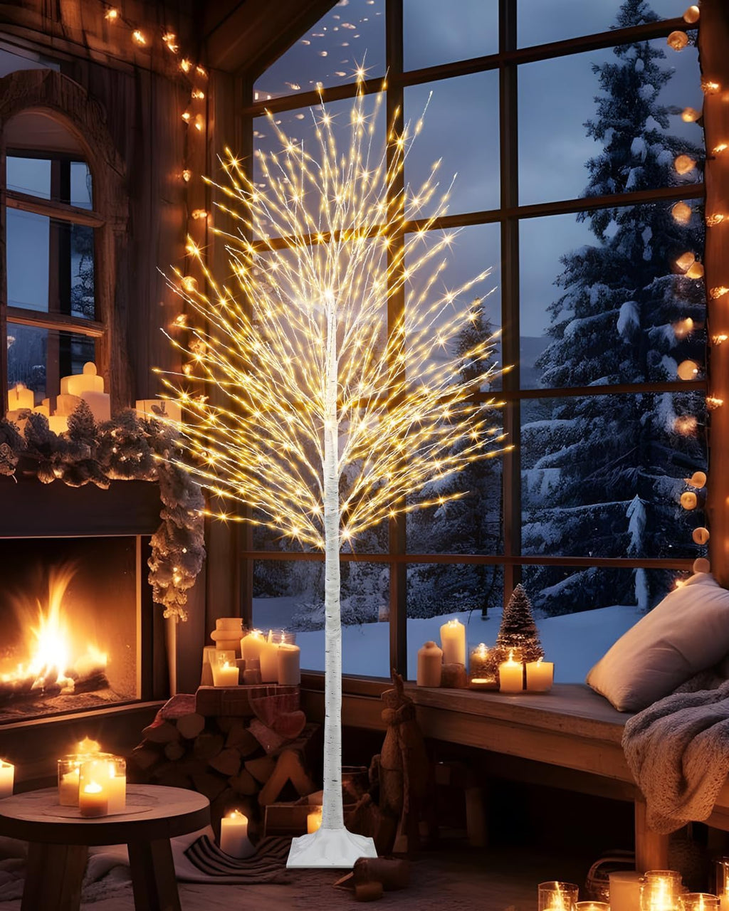 7 FT Lighted Birch Tree, Birch Tree with 1224 LED Lights Artificial Light Up White Birch Christmas Twig Tree with Timer for Indoor Outdoor Wedding Home Yard Mantel Porch Decor