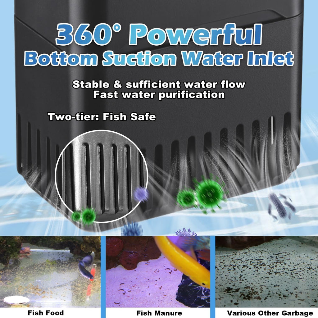 220GPH Turtle Filter for 20-45 Gal Tank, Small Turtle Filters 3-stage Filtration for Freshwater Saltwater Cloudywater, Ultra-quiet and Flow Adjustable for Fish Turtles Shrimps Amphibians Frogs