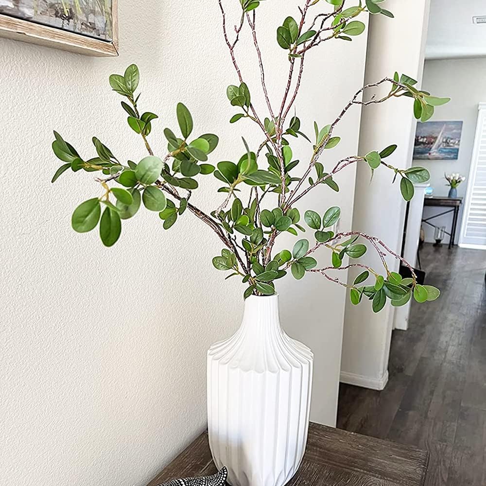 3pcs Artificial Branches Plants Artificial Greenery Stems Faux Greenery Stems Faux Branches for Vase Plant Artificial Eucalytus Branches Fake Ficus Twig (45"/Each Branch) (3, Green)