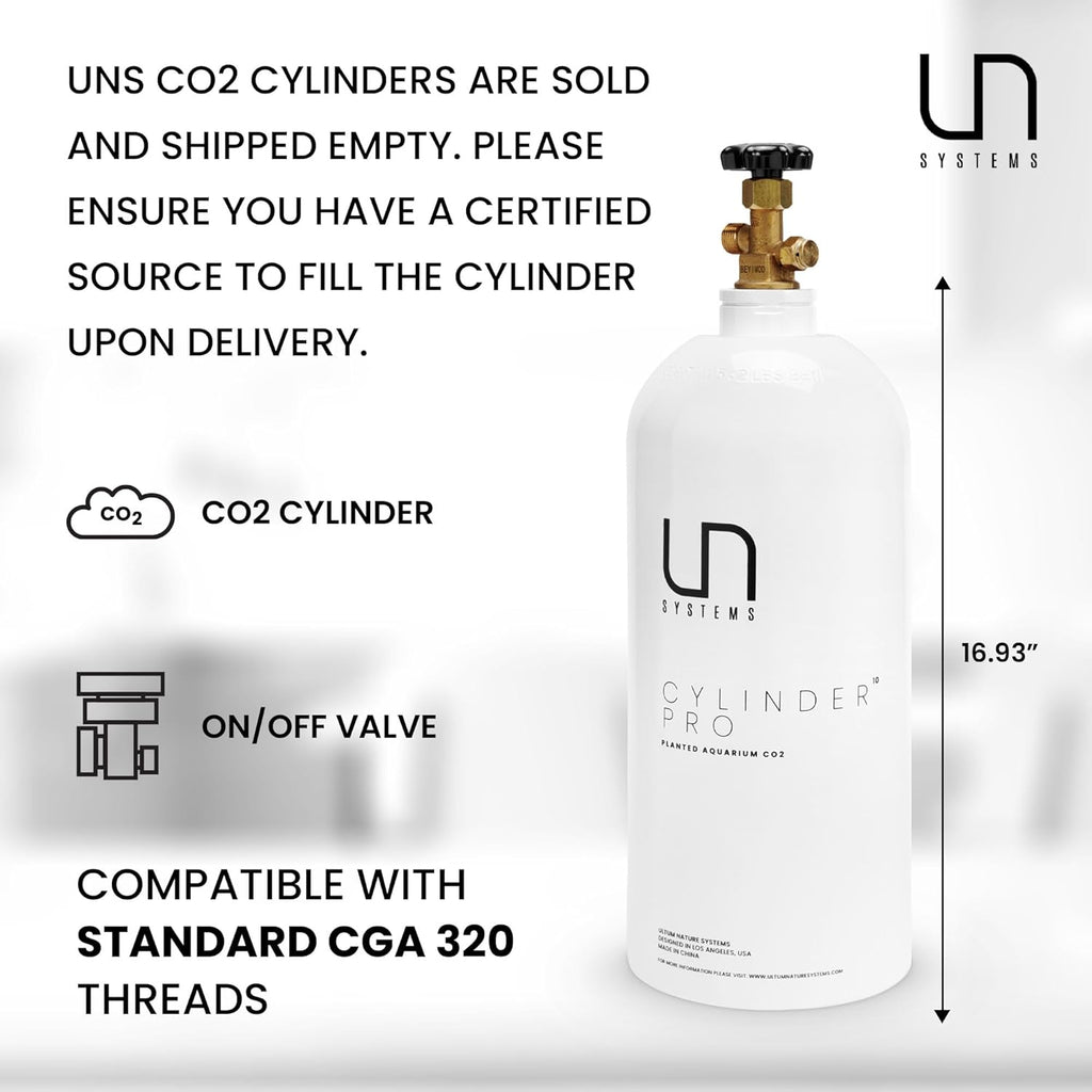 Ultum Nature Systems CO2 Cylinder Pro for Planted Aquariums - CO2 Tank w/On/Off Valve, Aluminum CO2 Canister for Aquarium Plants - Tank for Fishtank CO2 & Aquarium Accessories - 10LB