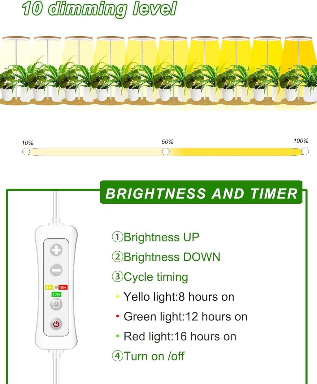 Plant Grow Light for Indoor Plant,yadoker Bamboo Mini LED Grow Light Garden,Height Adjustable,Automatic Timer with 8/12/16 Hours