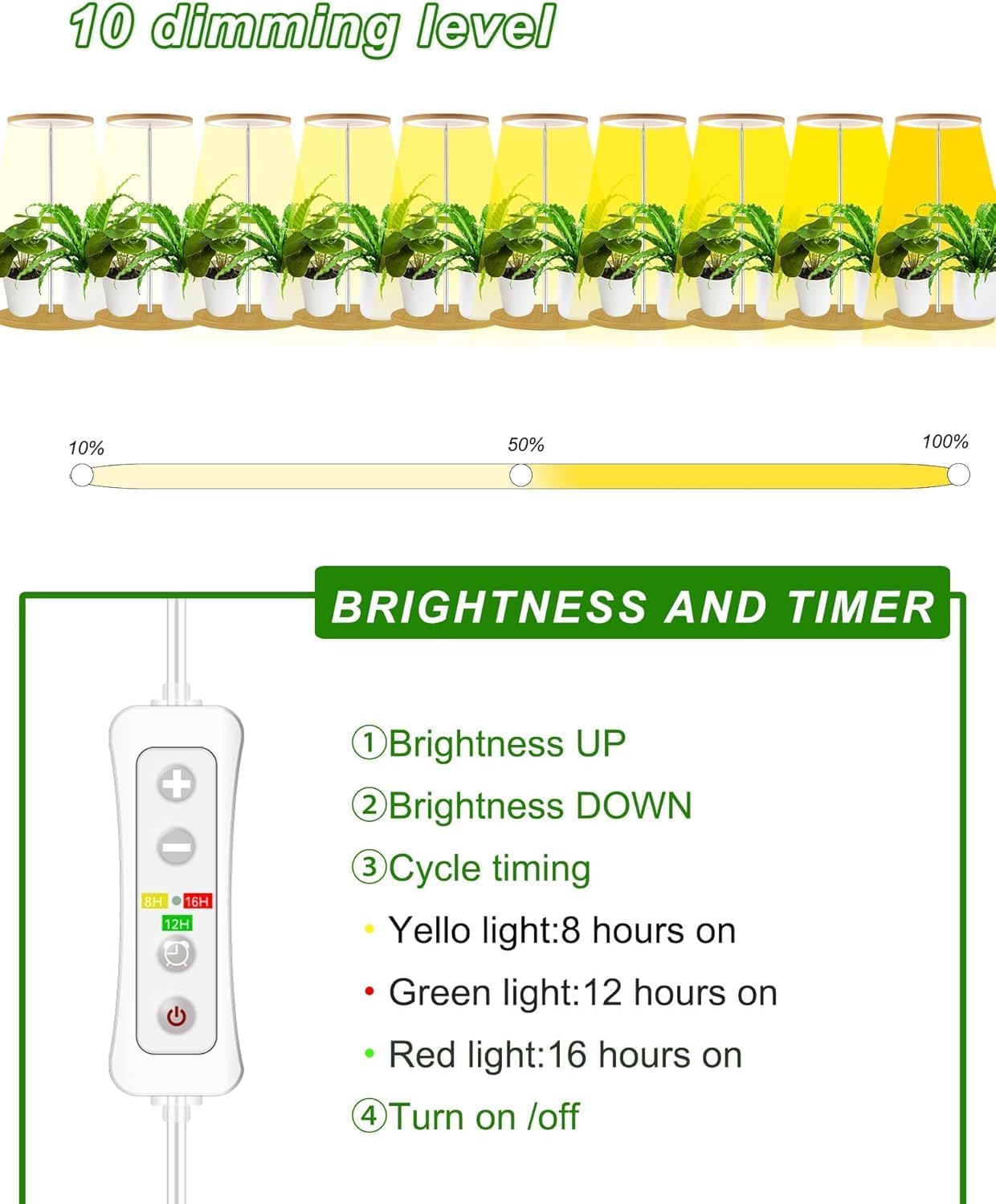 Plant Grow Light for Indoor Plant,yadoker Bamboo Mini LED Grow Light Garden,Height Adjustable,Automatic Timer with 8/12/16 Hours