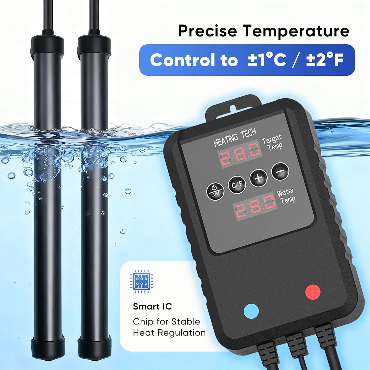 Aquarium Heater 300W, Submersible Fish Tank Heater for 40–75 Gallon Tanks, Digital Display Temperature Controller, Adjustable Thermostat, Overheat & Dry-Run Protection for Betta, Turtle