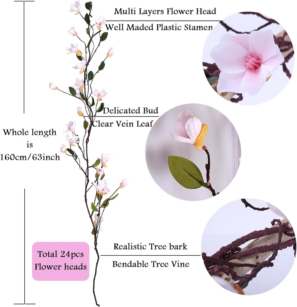 160cm/63inch Bendable Artificial Magnolia Flower Tree Branches Garland Orchid Door Hanging Floral Vines Wreath for Wedding Sign Arch Wall Backdrop Home Garden Mantel Decoration (Pink)