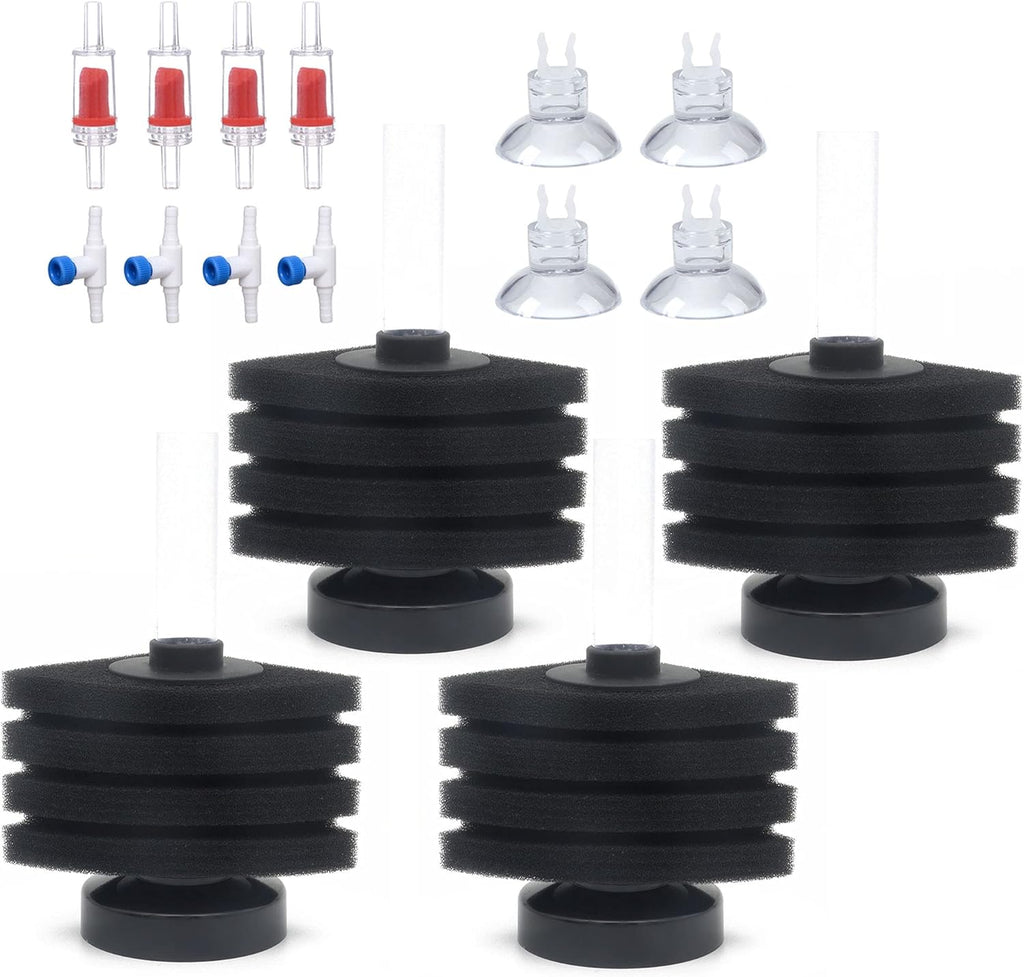 ALEGI 4pcs Small Aquarium Bio Sponge Filter with Suction Cups, Check Valves for 5 Gal, 10 Gal, 20 Gal Breeding Fry Betta Shrimp Fish Tank (Up to 10 Gallon 4 Pcs (Fanshaped))