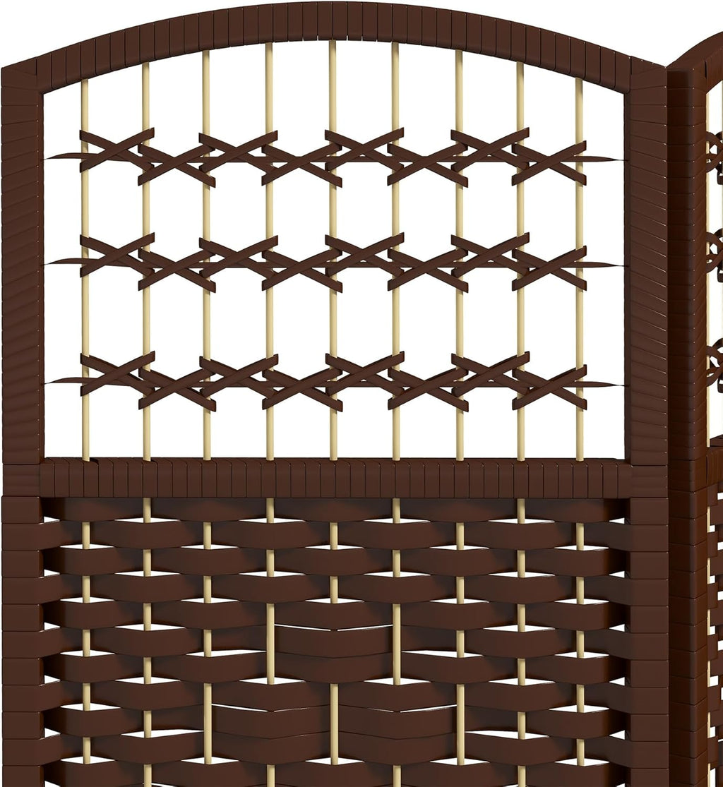 HOMCOM 6 Panel Room Divider, Folding Privacy Screen, 5.6' Room Separator, Wave Fiber Freestanding Partition Wall Divider, Brown