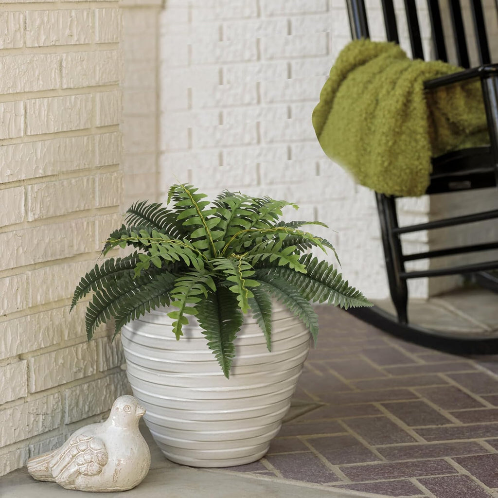 JUSTOYOU 25" Realistic Artificial Boston Fern Bush, Set of 2 with 24 Fronds Faux Fake Ferns UV Resistant Plants for Living Room, Garden, Porch and Front Door Decor