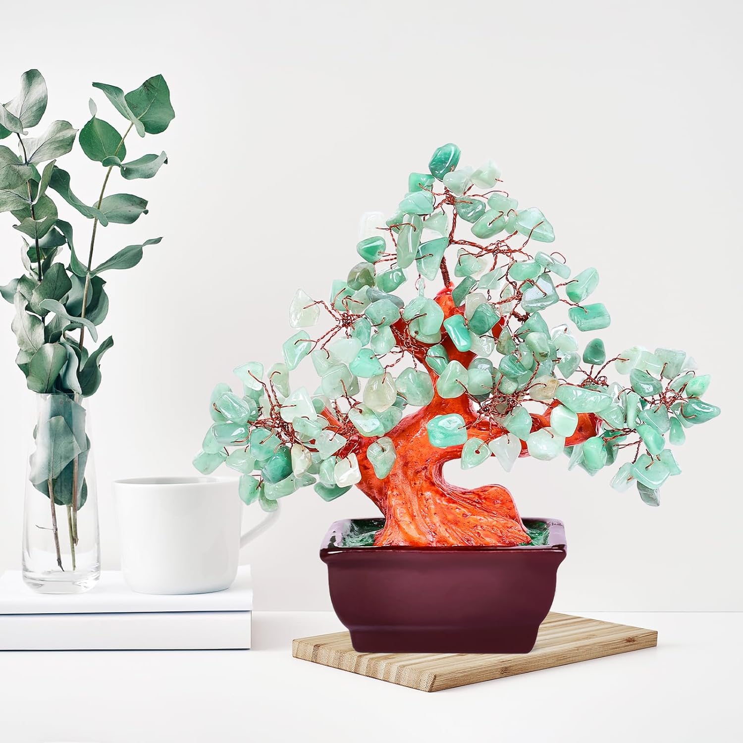 Feng Shui Quartz Crystal Money Tree Bonsai Style Decoration for Luck and Wealth (Green)