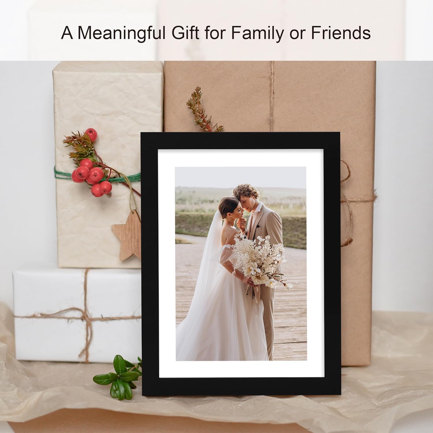 10x10 Picture Frame Set of 4, Made of Real Glass and Black Wooden Frame - Display Picture 8x8 with Mat or 10 x 10 Without Mat, 10 by 10 Photo for Wall or Tabletop