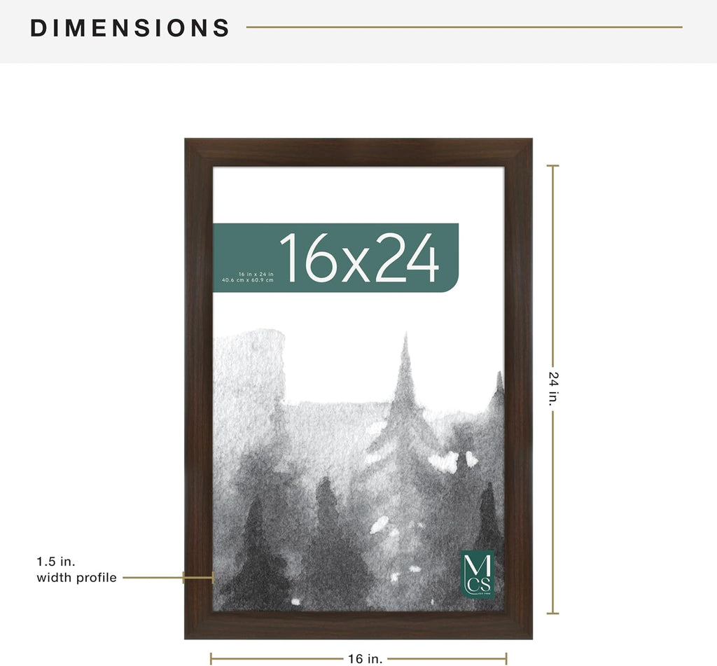 MCS Museum Poster Frame 16x24 Espresso Woodgrain, Vertical & Horizontal Wall Hanging Large Picture Frame for Photos, Posters & Art Prints (1-Pack)