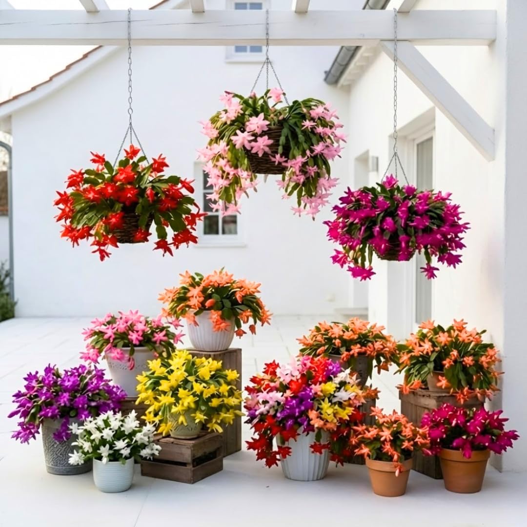 Thanksgiving Cactus Plants Live in 4" Pot, Holiday Christmas Cactus, Colorful Indoor Houseplant, Zygocactus Like, Ready to Bloom (Light Orange or Salmon)