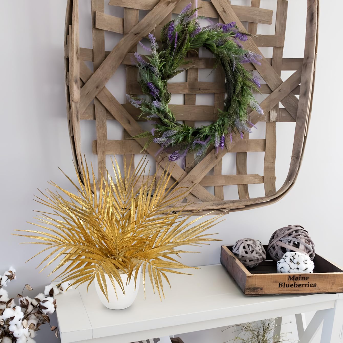 Briful 14.2" Tall Fake Plants Artificial Gold Palm Plant in White Pot – Glitter Faux Palm Leaves Table Centerpiece for Christmas Holiday Decorations, Modern Home Office Desk Decor, Living Room