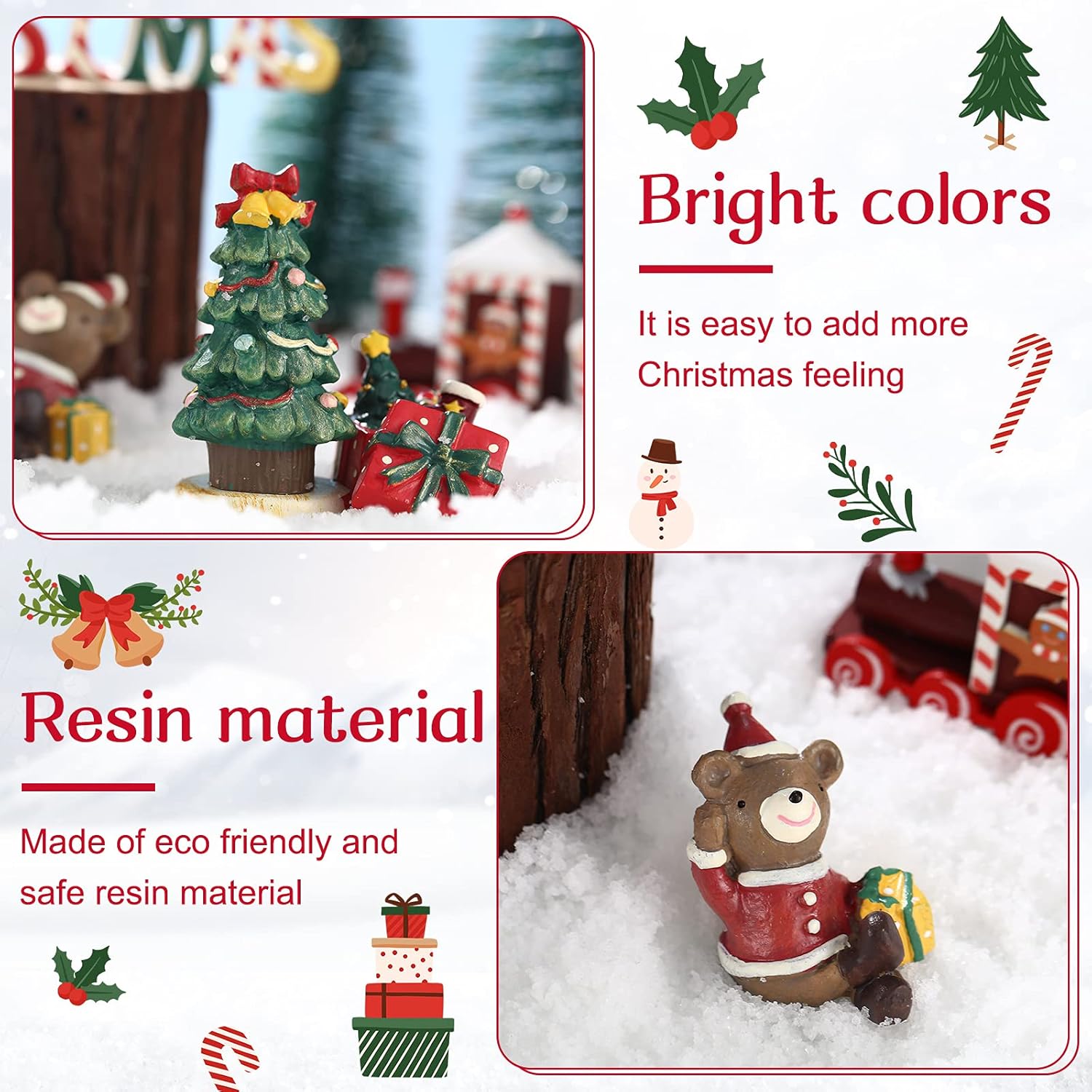 Jetec 6 Pcs Christmas Aquarium Decoration Fish Tank Creative Aquarium Resin Ornament Xmas Series Landscaping Decor Christmas Tree Santa Bear Sled Figurines for Table Desk (Lovely Style)