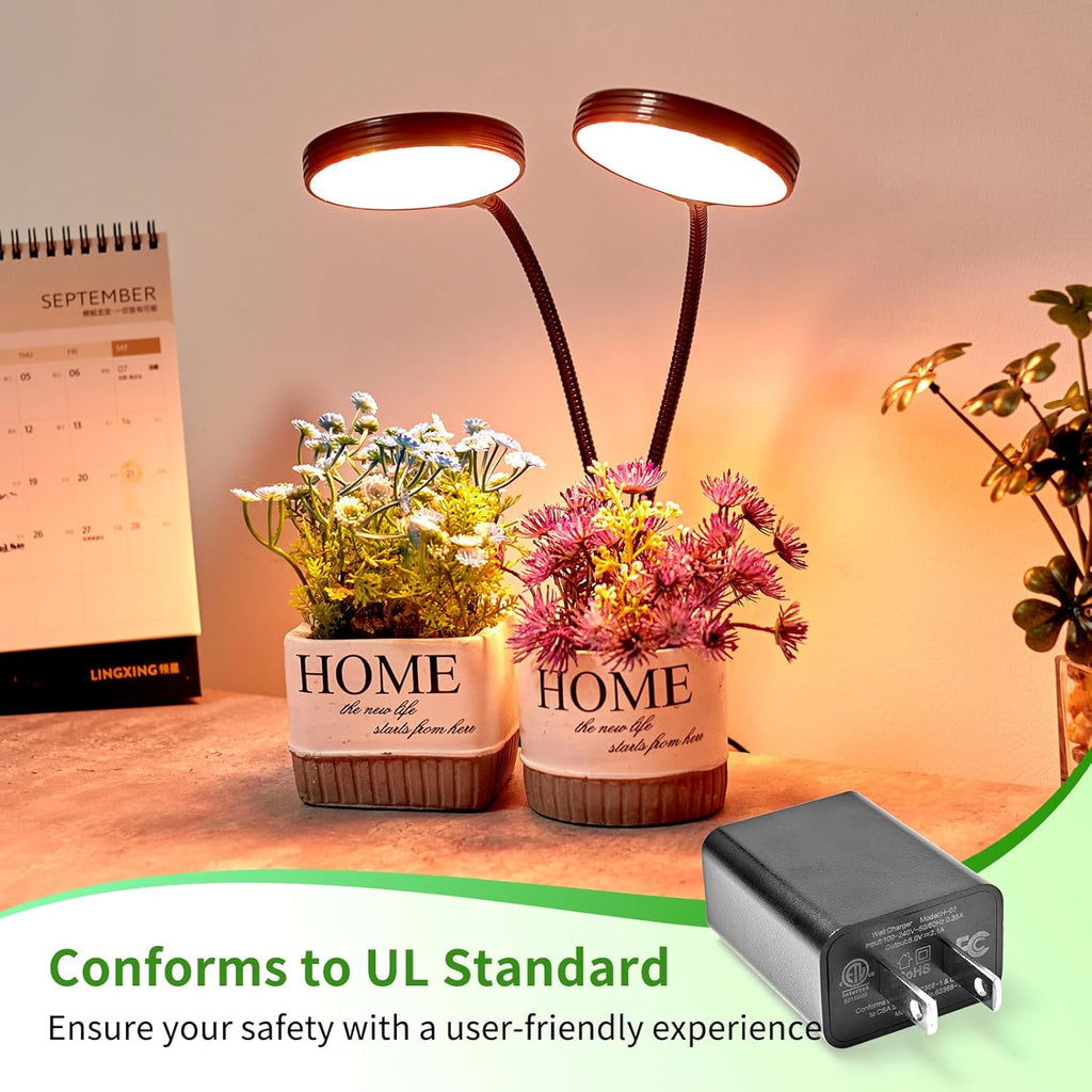 Brightown Full Spectrum 2-Head LED Grow Light with Gooseneck Clip, 3 Colors, Dimmable & Auto On/Off Timer (4/8/12 Hrs) for Indoor Pot Houseplants & Succulent Growing on Desk or House, 2 Pack