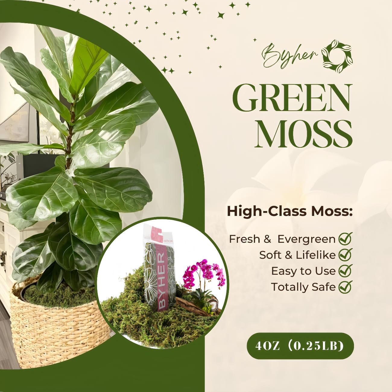 BYHER 4 OZ Fake Moss for Potted Plants, Artificial Green Moss for Crafts Faux Moss for Indoor Planters Fairy Garden Table Centerpieces Wedding Decoration (Fresh Green)