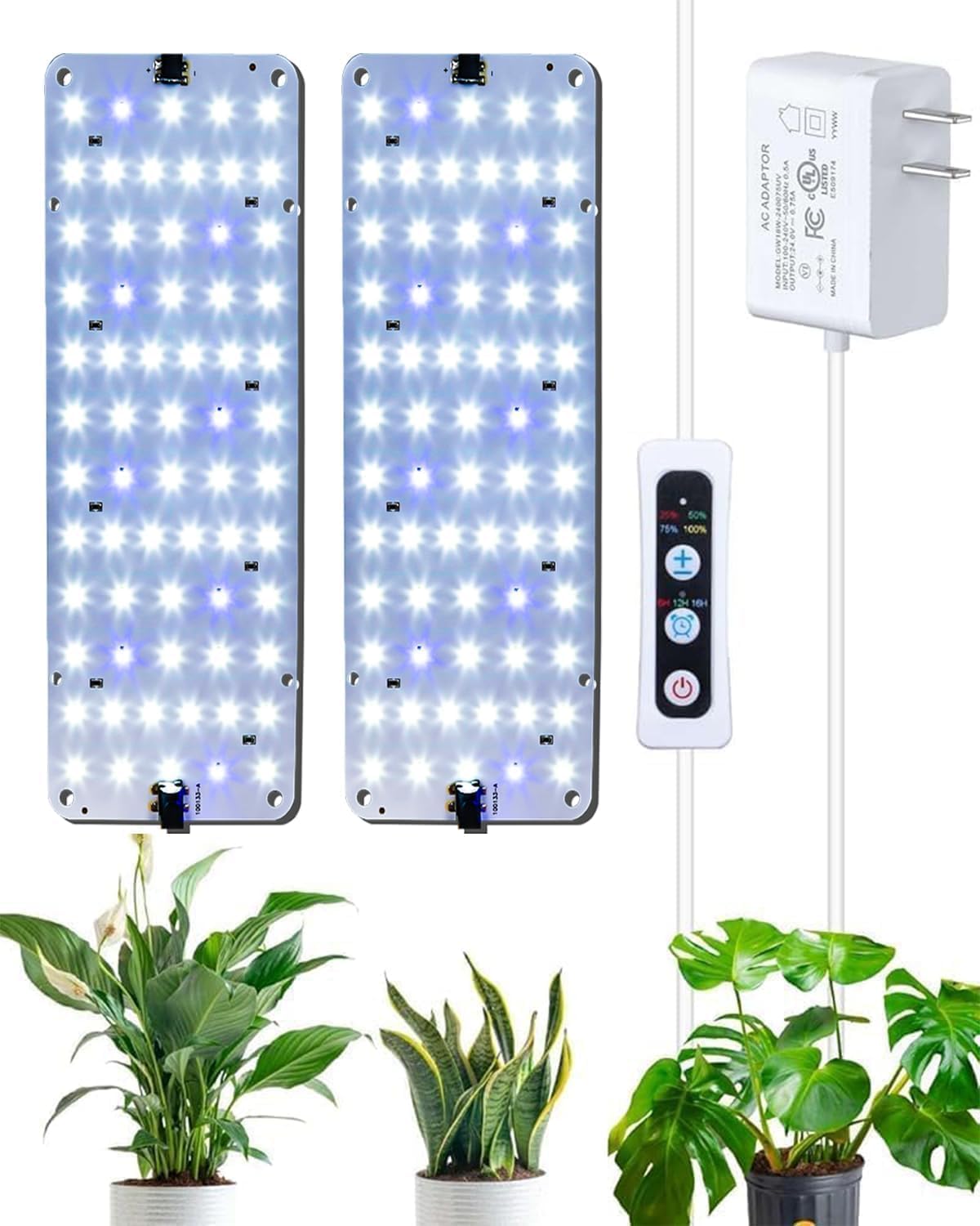 DOMMIA Grow Light, 20W Ultra-Thin Panel Grow Lights for Indoor Plants, High PPFD Full Spectrum, Dimmable, 6/12/16H Timer Auto on/Off, Suitable for Indoor Growing, Warm White 2-Pack