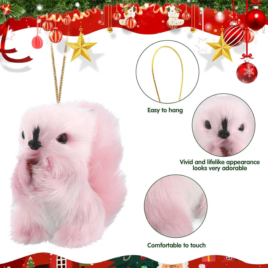 Skylety 10 Pieces Forest Animals Ornaments Woodland Animal Faux Fur Plush Hanging Ornaments Family Educational Playset for Fall, Christmas, Winter Birthday Party Supplies(Squirrels)