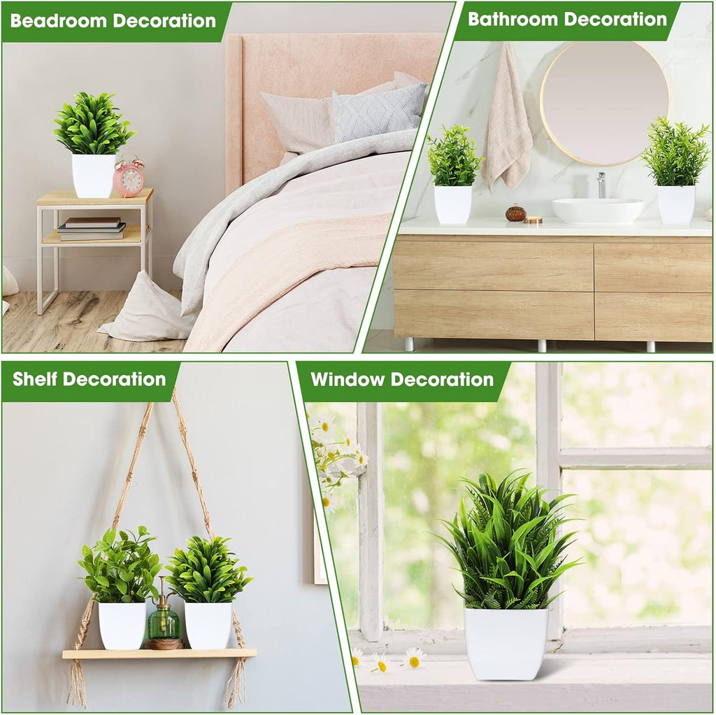 Unittype 12 Pcs Fake Plants Small Artificial Faux Plants for Shelf Mini Plastic Potted Greenery for Home Office Desk Bathroom Bedroom Indoor Decor(Green)