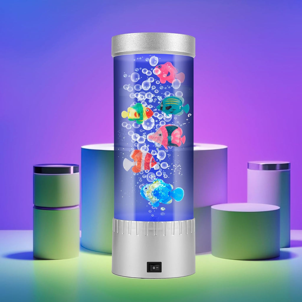 Fish Lamp Aquarium Artificial Fish Tank Bubble Color-Changing Mood Light Decorations for Home Office Decor Great Gifts for Kids