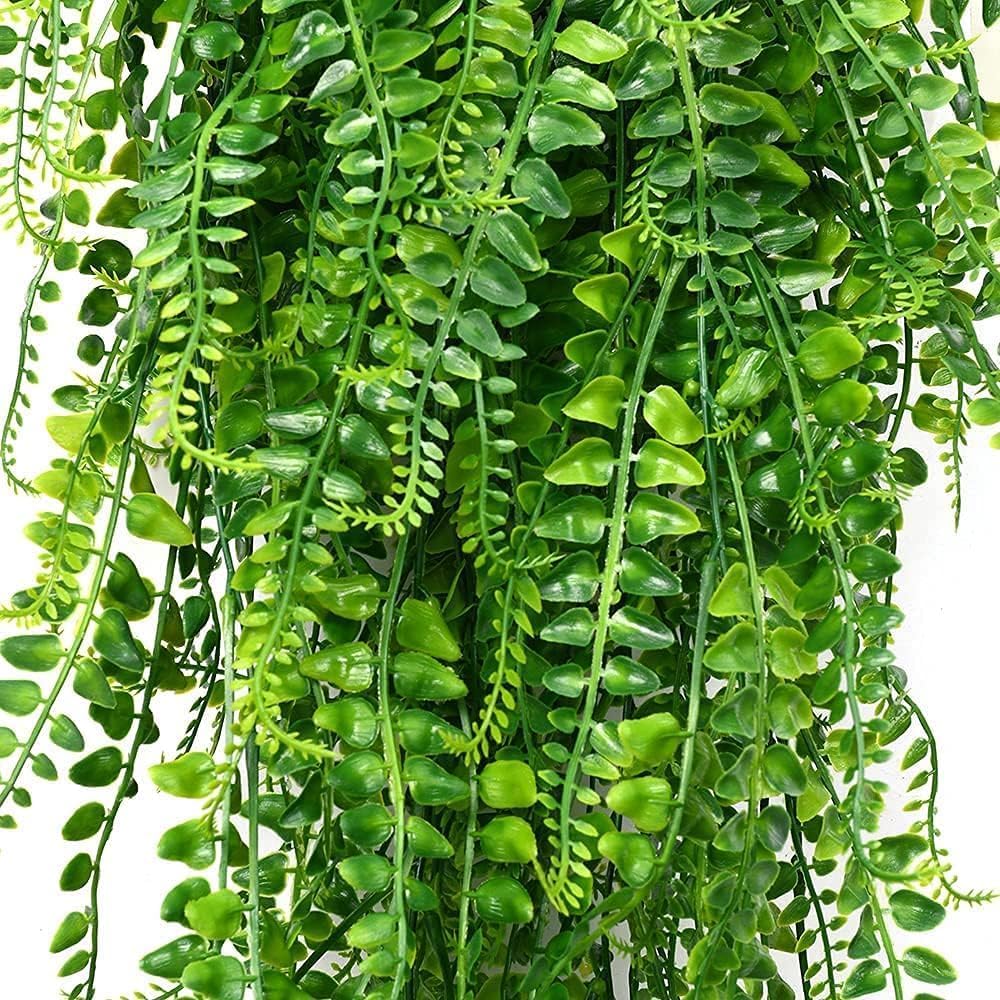 Artificial Hanging Plants 6pack Fake Hanging Ferns Plant Faux Fake Ivy Boston Fern Plant Outdoor UV Resistant Plastic Plants (6, Green)