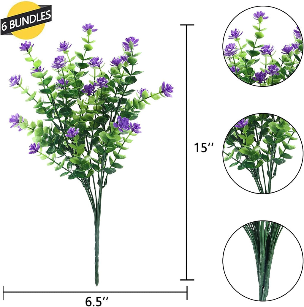 GREENRAIN Artificial Flowers Outdoor Fake Flowers for Decoration UV Resistant No Fade Faux Plastic Plants Garden Porch Window Box Décor (18 Bundles, 3#Purple)