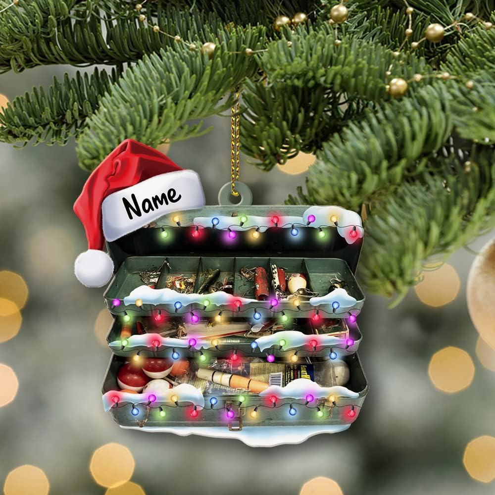 Fishing Tools Box Personalized Fishing Christmas Ornament Fish Ornaments for Christmas Tree Bass Fish Ornaments Fishingman Decor Flat 2D Hanging Tree Fisherman Dad Gift 16