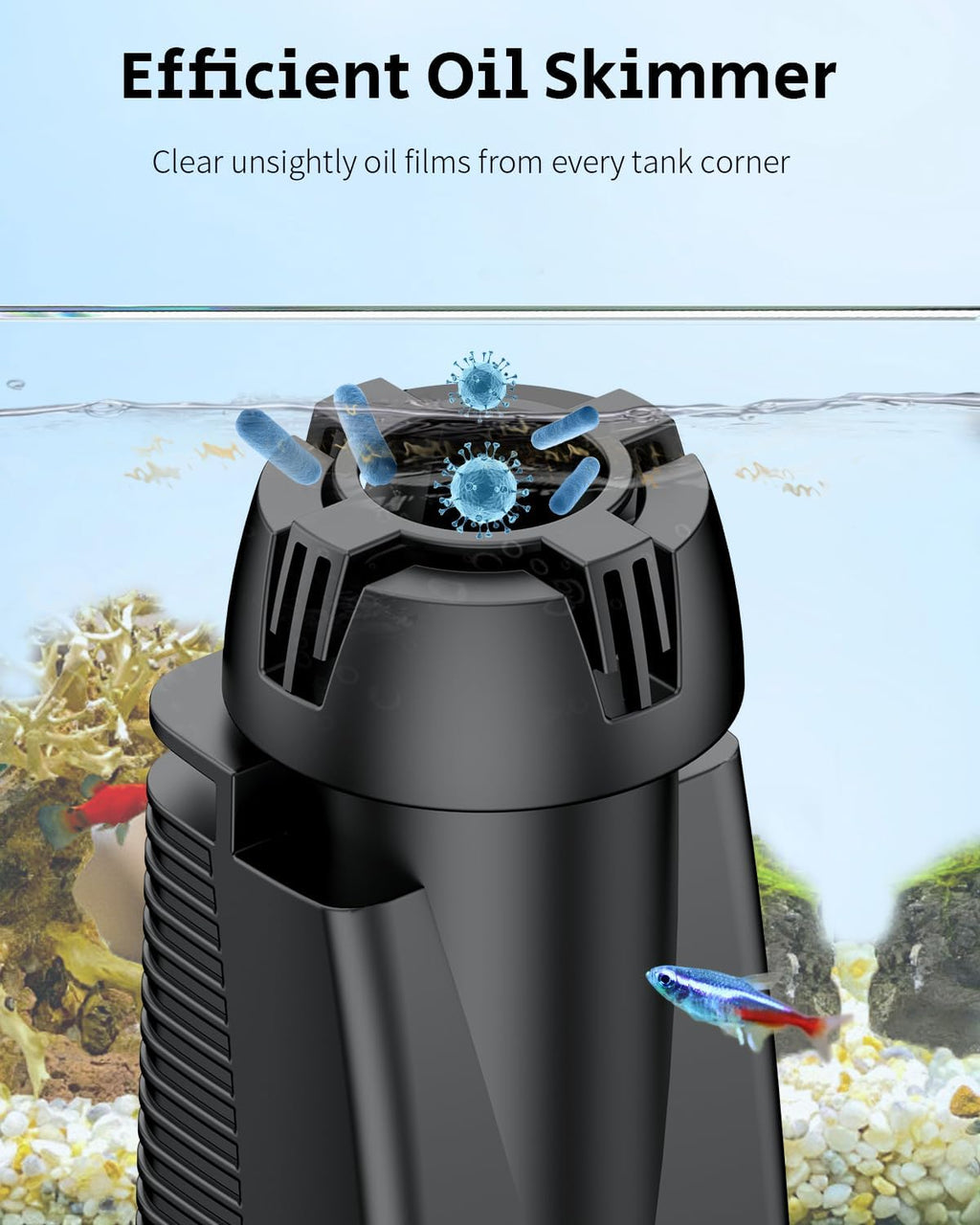 Pawfly 42 GPH 3 W Aquarium Surface Skimmer for Fish Tanks up to 45 Gallons, Aquarium Oil Film Processor, Fish Tank Filter with Bio Sponge & Suction Cups, Fish Tank Oil Skimmer, Oil Film Remover