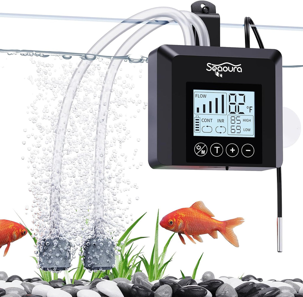SEAOURA USB Rechargeable Portable Aerator Aquarium Air Pump, 2.5W Battery Powered Quiet Fish Tank Bubbler, 5-Speeds Adjustable Live Bait Aerator for Outdoor, Power Emergency