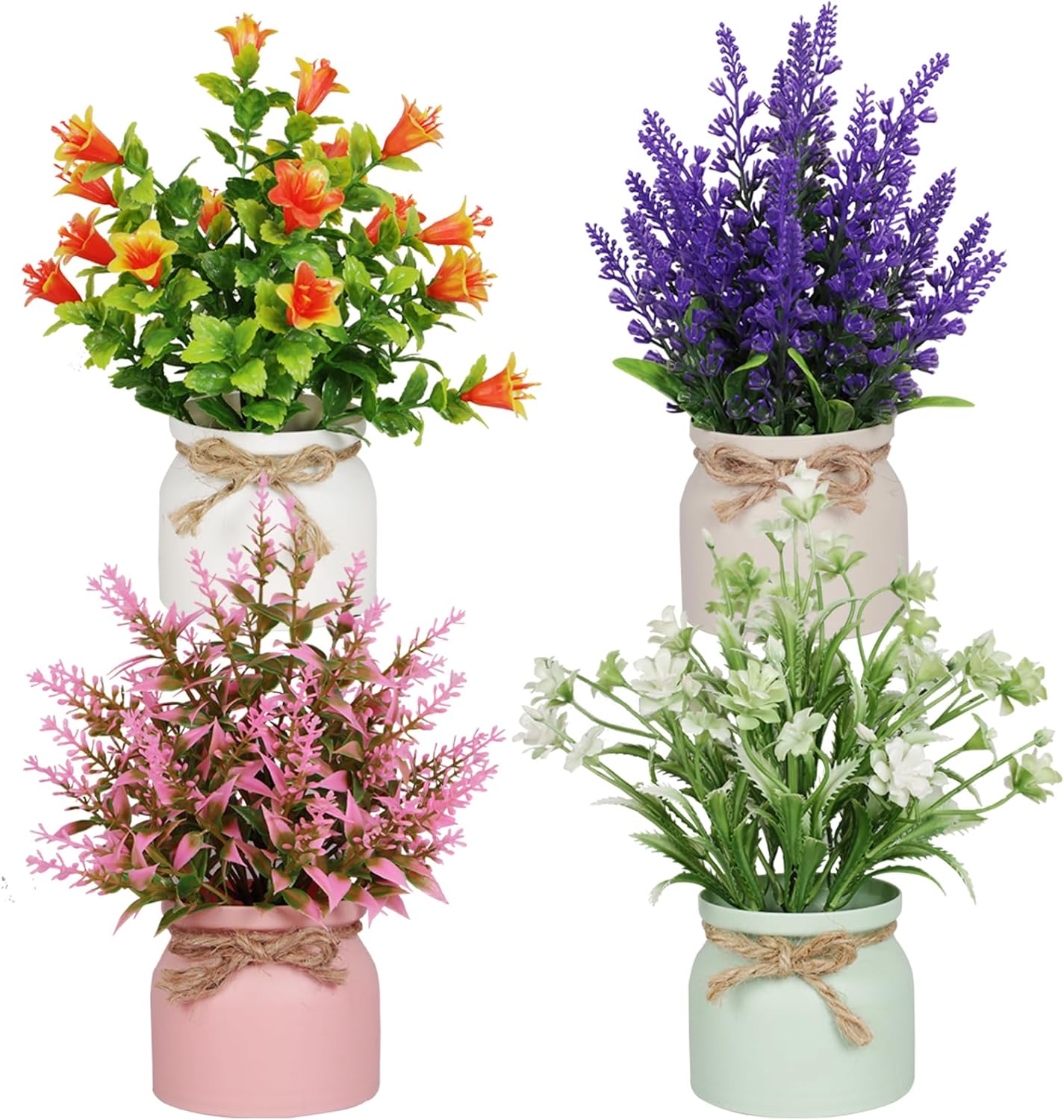 4pcs Artificial Pot Flowers Small Fake Plants with Pot Mini Potted Plants for House Office Tabletop Decoration