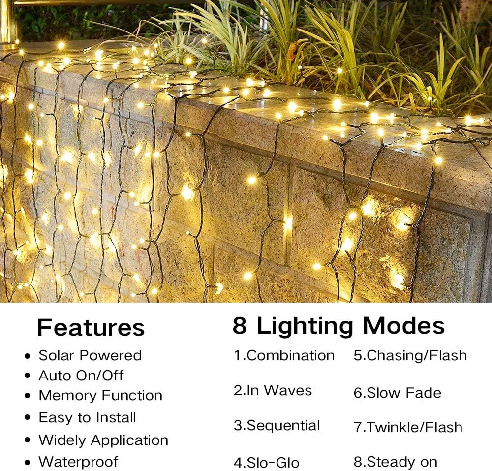 Joomer Solar String Lights Outdoor, 105FT 300 LED 8 Modes Outdoor String Lights Waterproof Fairy Tree Lights for Garden Yard Patio Christmas Decoration (Warm White)