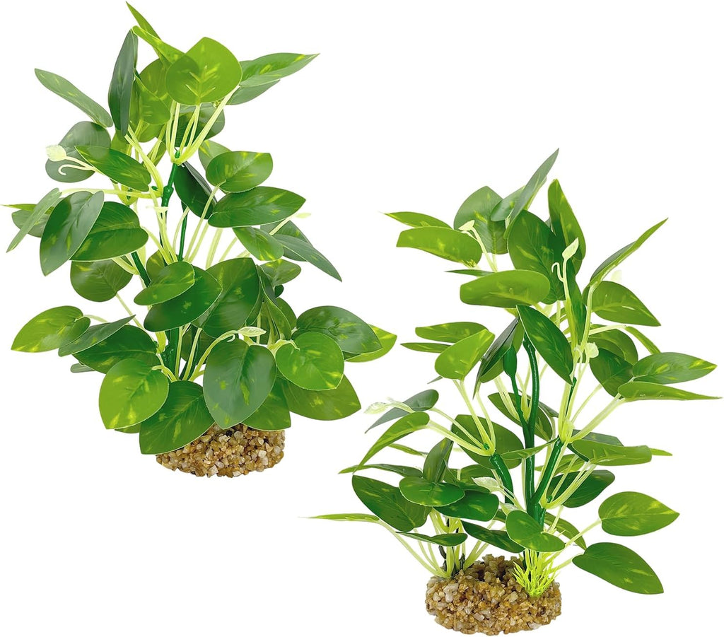 Silk Aquarium Plants (2-Pack) 9.8 Inch Artificial Plastic Fish Tank Decor, Small to Medium Size Aquarium Decorations, Safe Green Plants for Freshwater Tanks