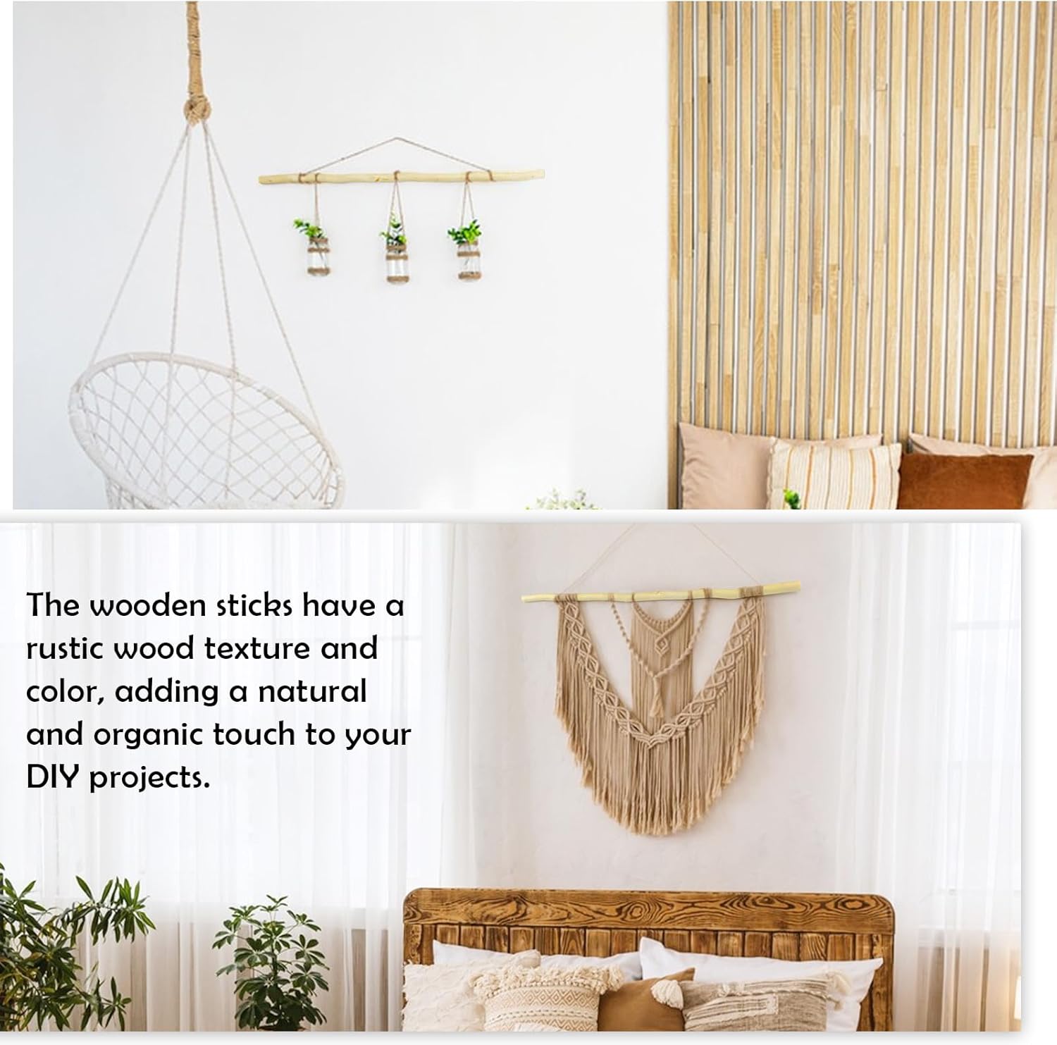 50Pcs Natural Twigs, Driftwood Branches, Unfinished Timber Rods for Model Making, Home Decor & Art Supplies (White 40CM)