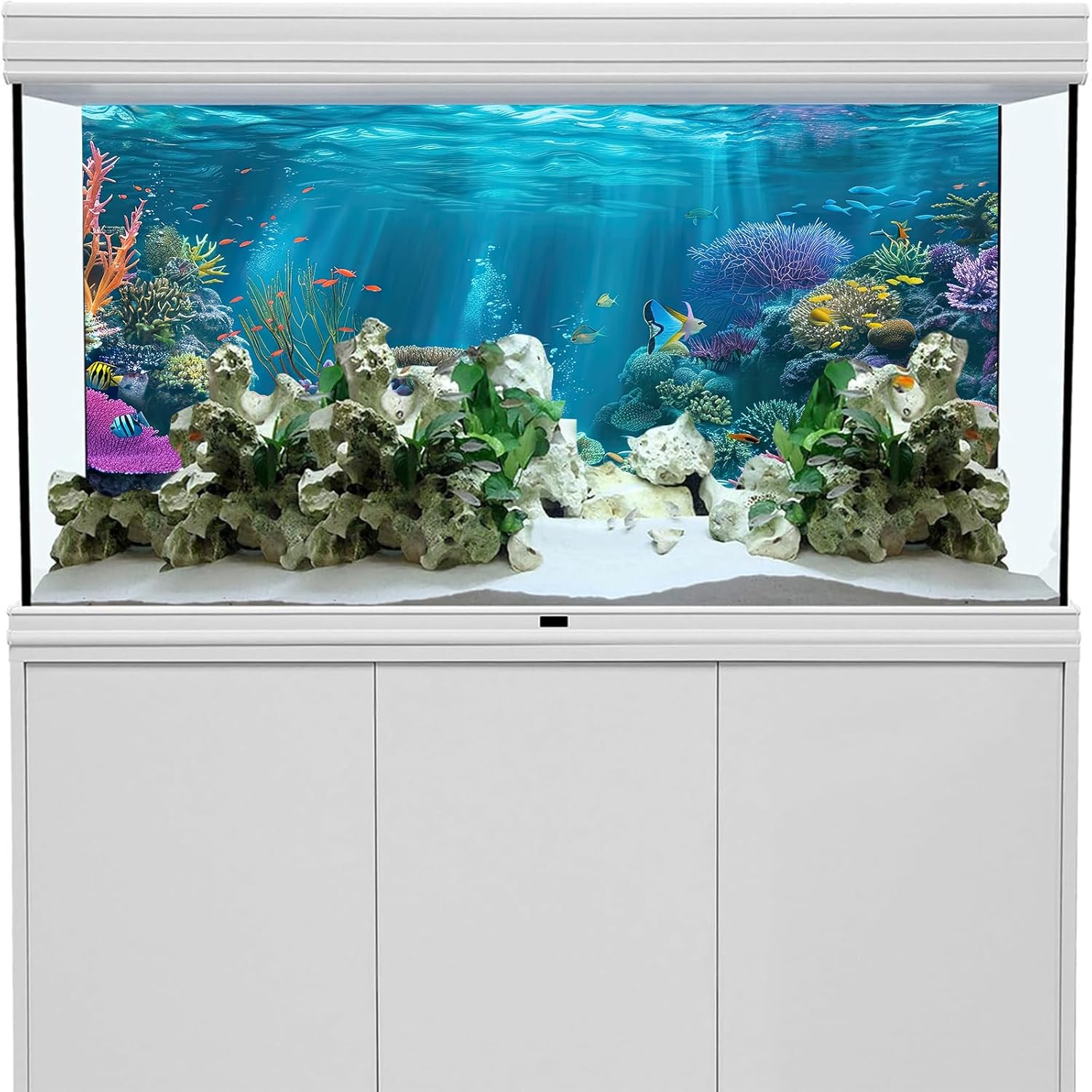 iTapnoom Ocean Floor Aquarium Background, Underwater Tropical Fish Coral Reef Aquatic Nature Plant Fish Tank Backdrop Decor, Polyester Fabric with 6 EVA Double-Sided Tapes 48x24 inches/120x60cm