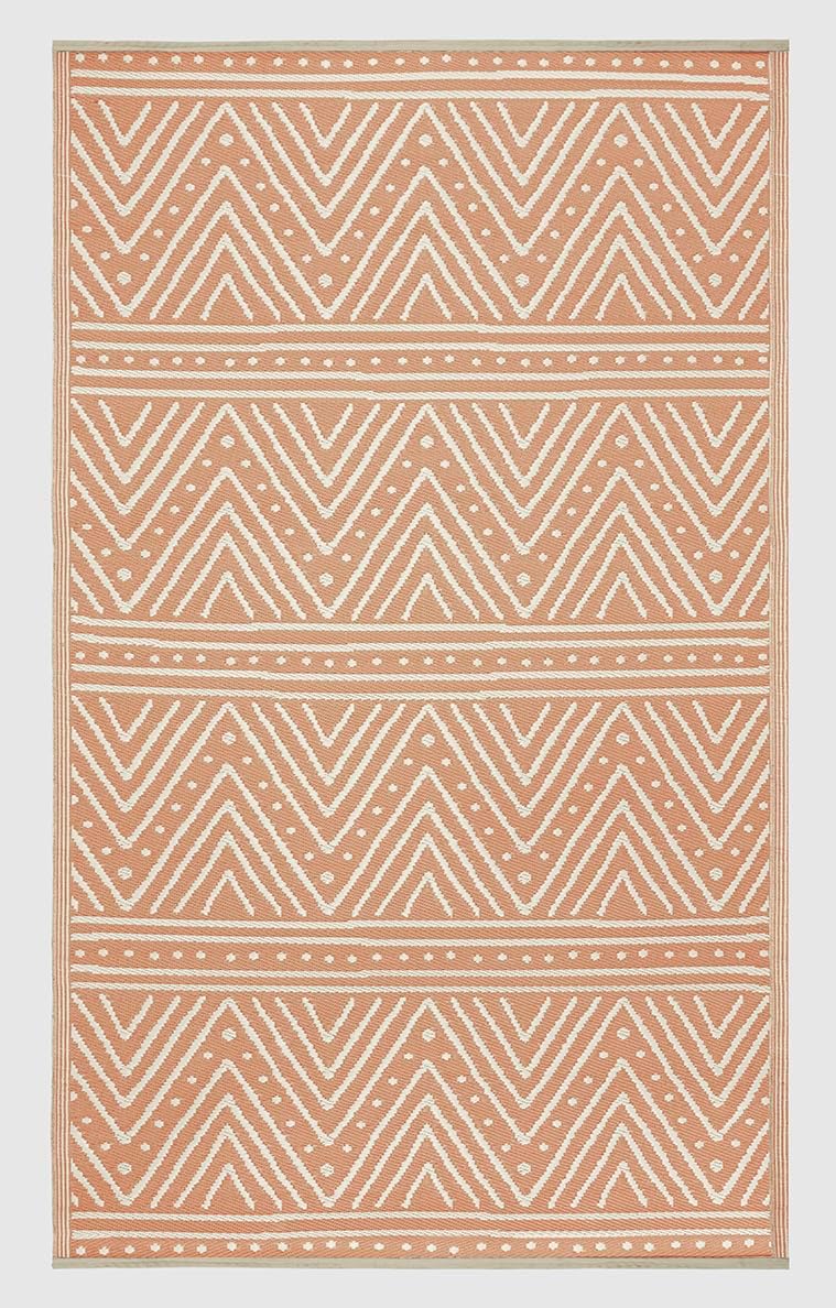 Fab Habitat Chevron Outdoor Rug - Waterproof, Fade Resistant, Crease-Free - Premium Recycled Plastic - Striped - Patio, Porch, Deck, Balcony - Patan - Coral - 5 x 8 ft