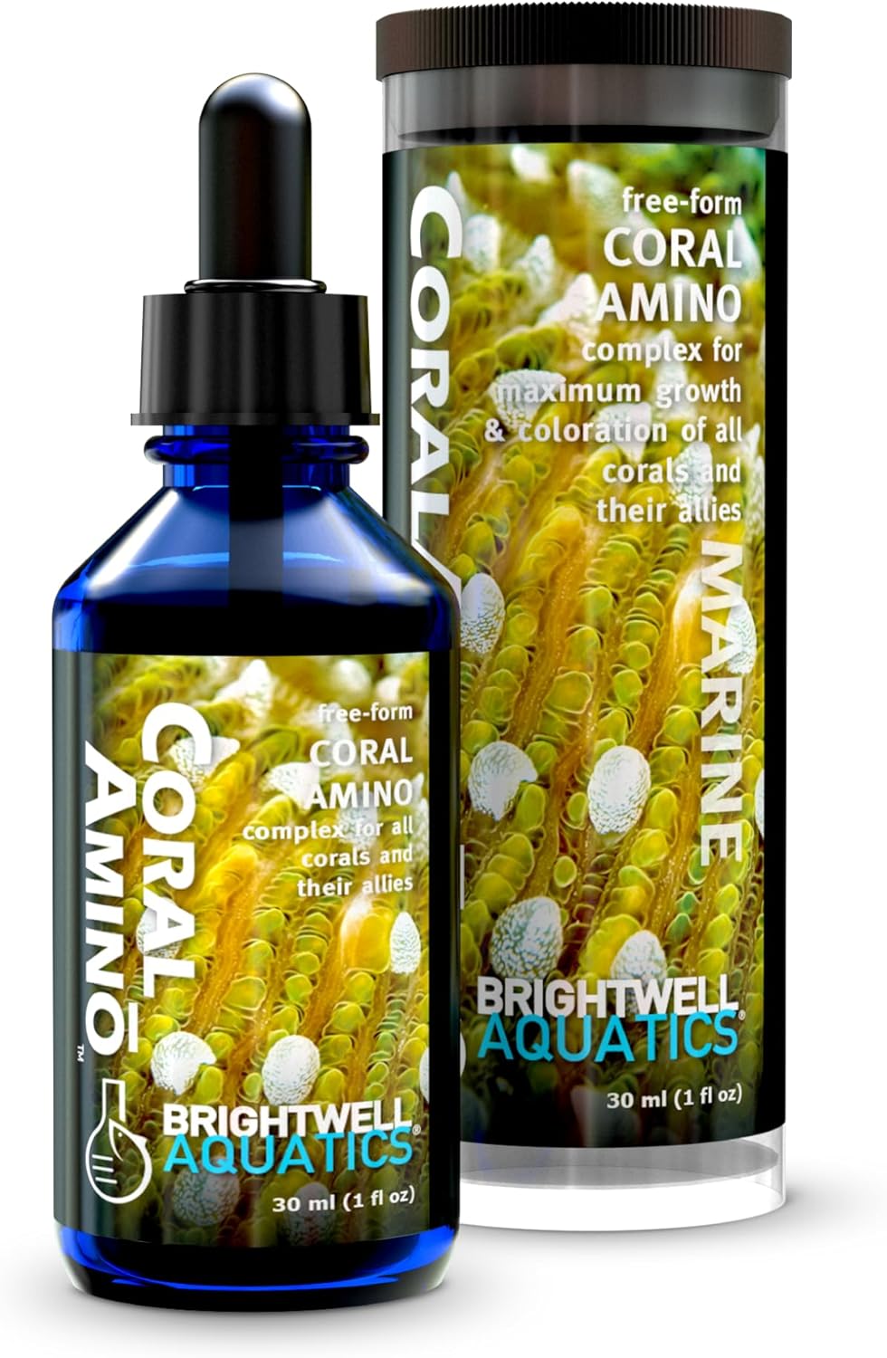 Brightwell Aquatics CoralAmino - Complex of Amino Acids for Corals - Coral food for Aquarium Coral Growth - Saltwater Aquarium Treatments, 1.01 fl oz
