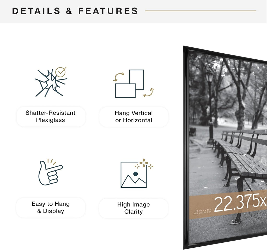 MCS Trendsetter 22.75x34 Poster Frame Black High-Gloss, Vertical & Horizontal Wall Hanging Large Picture Frame for Photos, Posters & Art Prints (1-Pack)