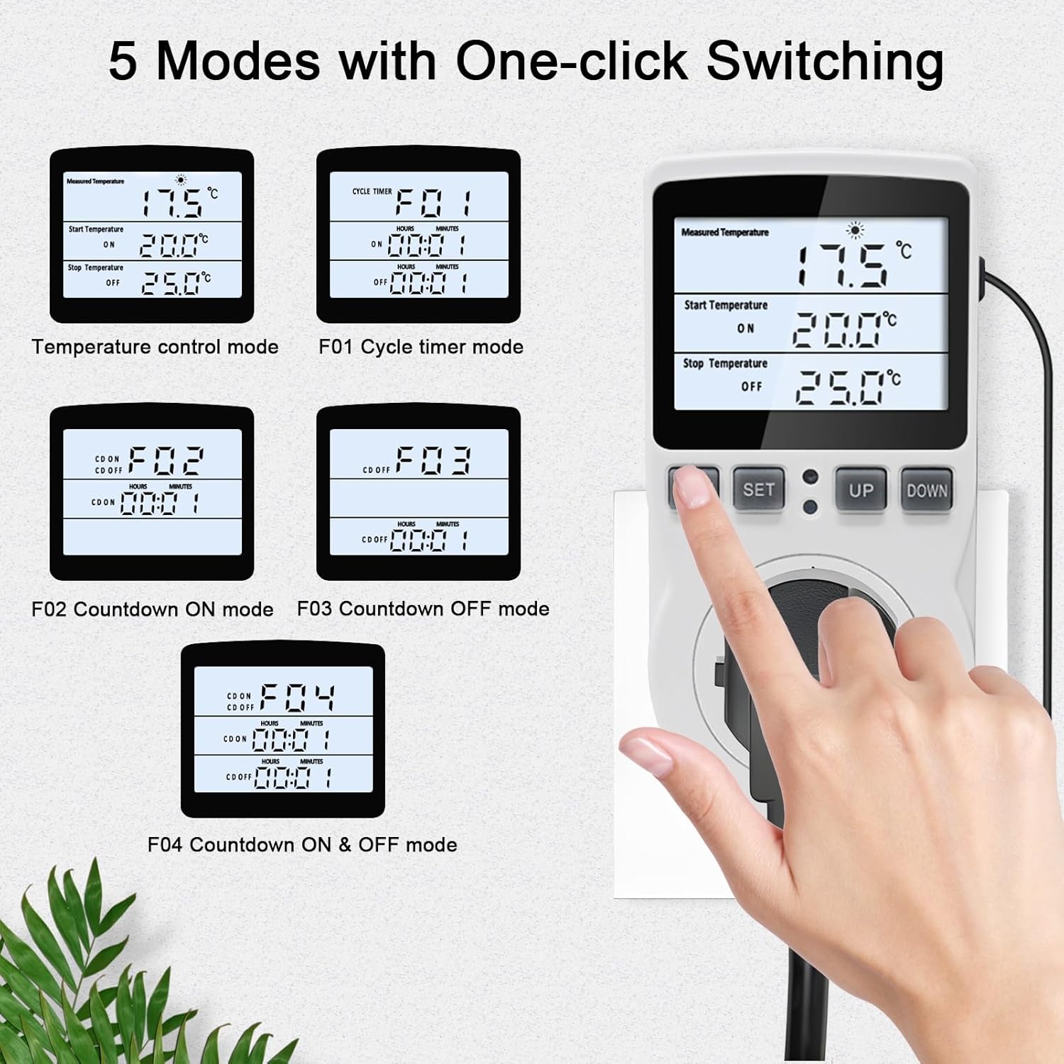 KETOTEK Digital Temperature Controller Thermostat Outlet Plug 120V with LCD Backlight, Heating Cooling Temperature Controlled Outlet 110V 15A with 3m Sensor