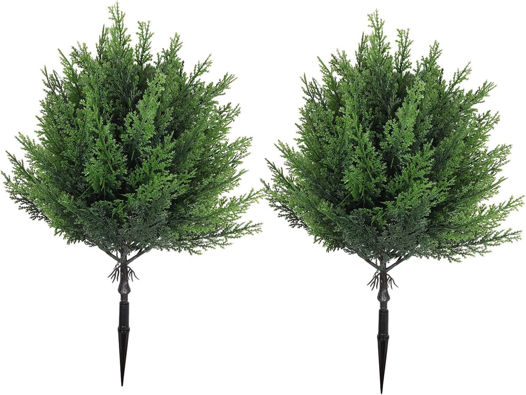 RECUTMS Artificial Cypress Topiary Ball Trees Artificial Shrub Bushes with Ground Spike, UV Resistant Fake Shrubs Faux Cedar Bushes Small Christmas Tree Faux Outdoor Plants for Planters,2Pcs (Green)