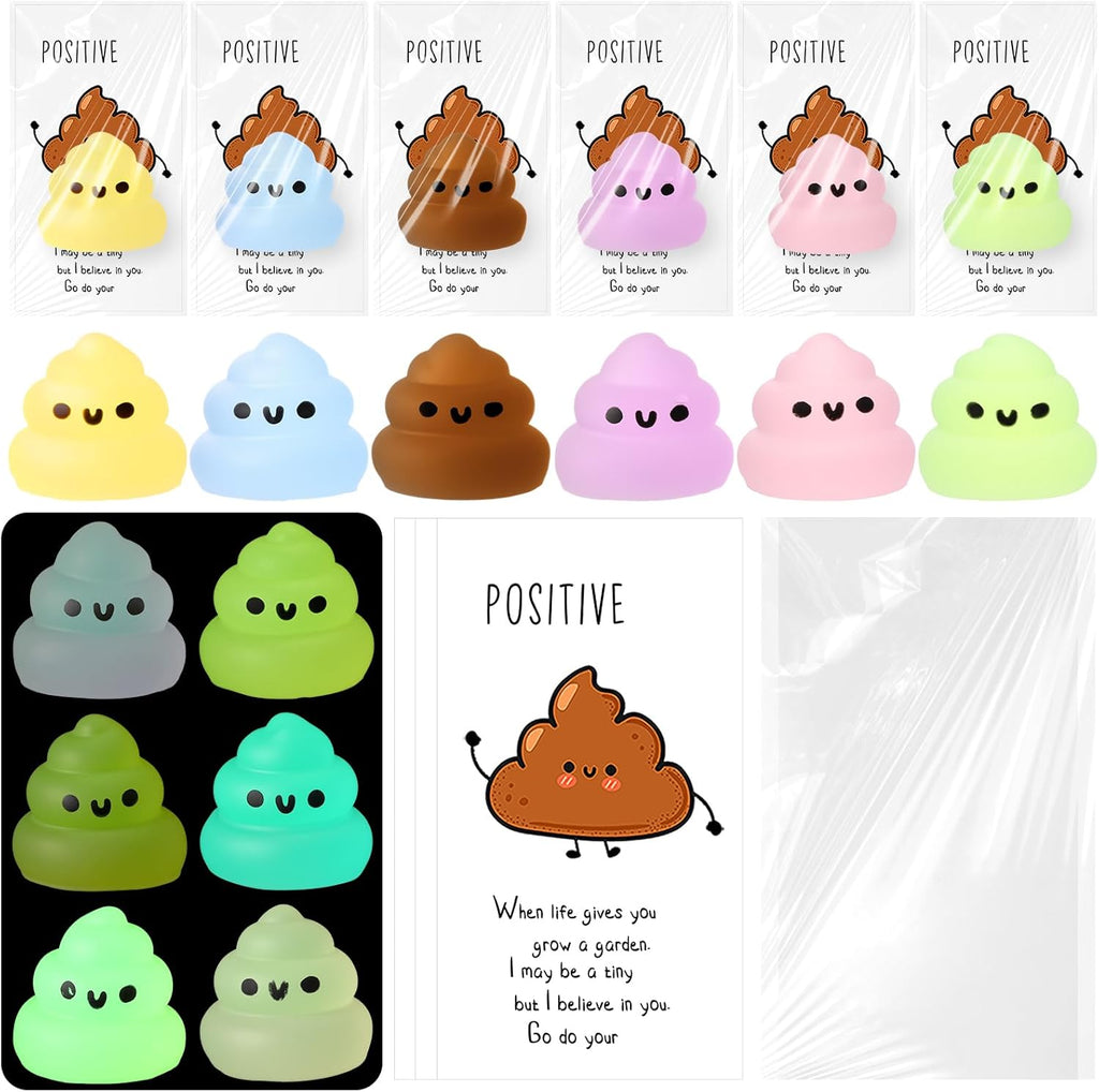 Wettarn 30 Sets Emotional Luminous Stool Stress Ball Gifts Bulk Office Christmas Appreciation Gift Cute Positive Stool Squeeze Inspirational Cards Mini Stress Relief Ball for Coworker Nurse Staff